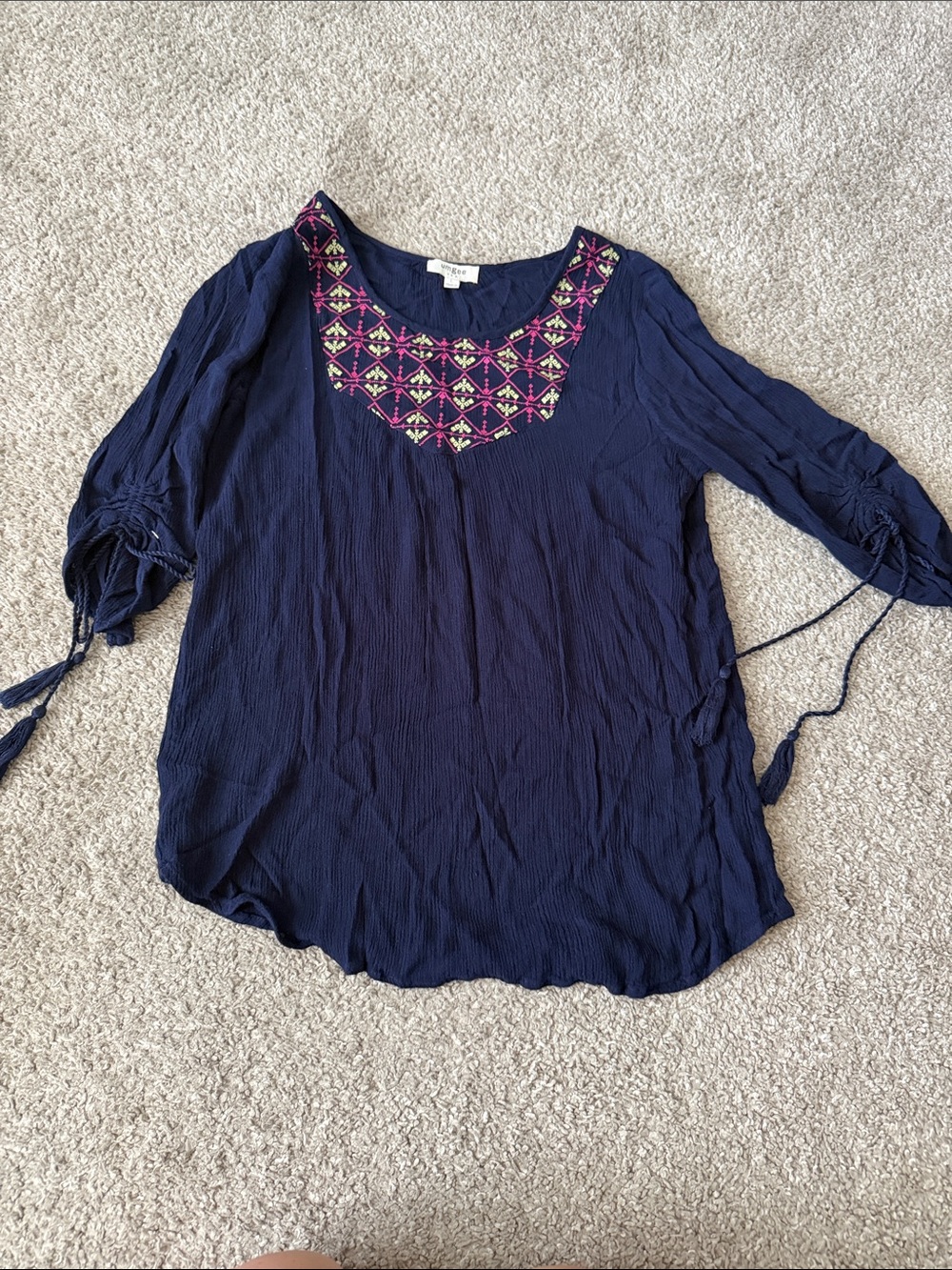 Umgee Navy Embroidered Tunic Top